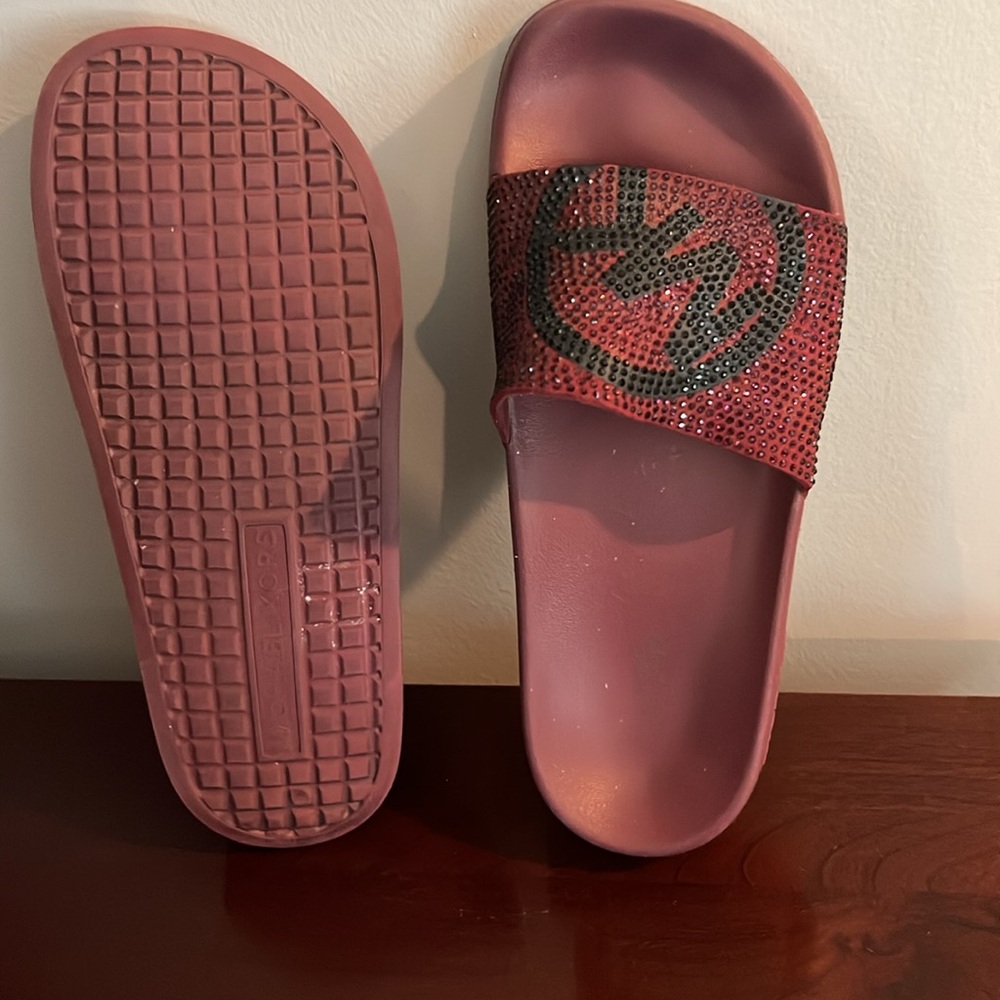 Michael Kors Burgundy Slide Sandals - Picture 2 of 3